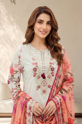 3 pcs Unstitched Printed Embroidered Khaddar Suit
