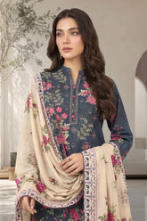 3 pcs Unstitched Printed Embroidered Khaddar Suit