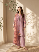 3 Pcs Unstitched Printed Dobby Viscose Suit in dusty lilac for women