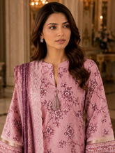 Pink unstitched 3-piece embroidered schiffli lawn suit with chiffon dupatta