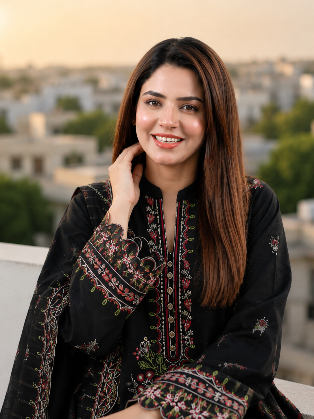 Black three-piece luxury unstitched lawn suit for evening wear