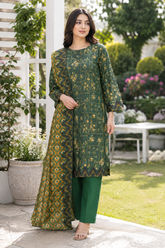 Green printed unstitched three-piece Pakistani lawn suit