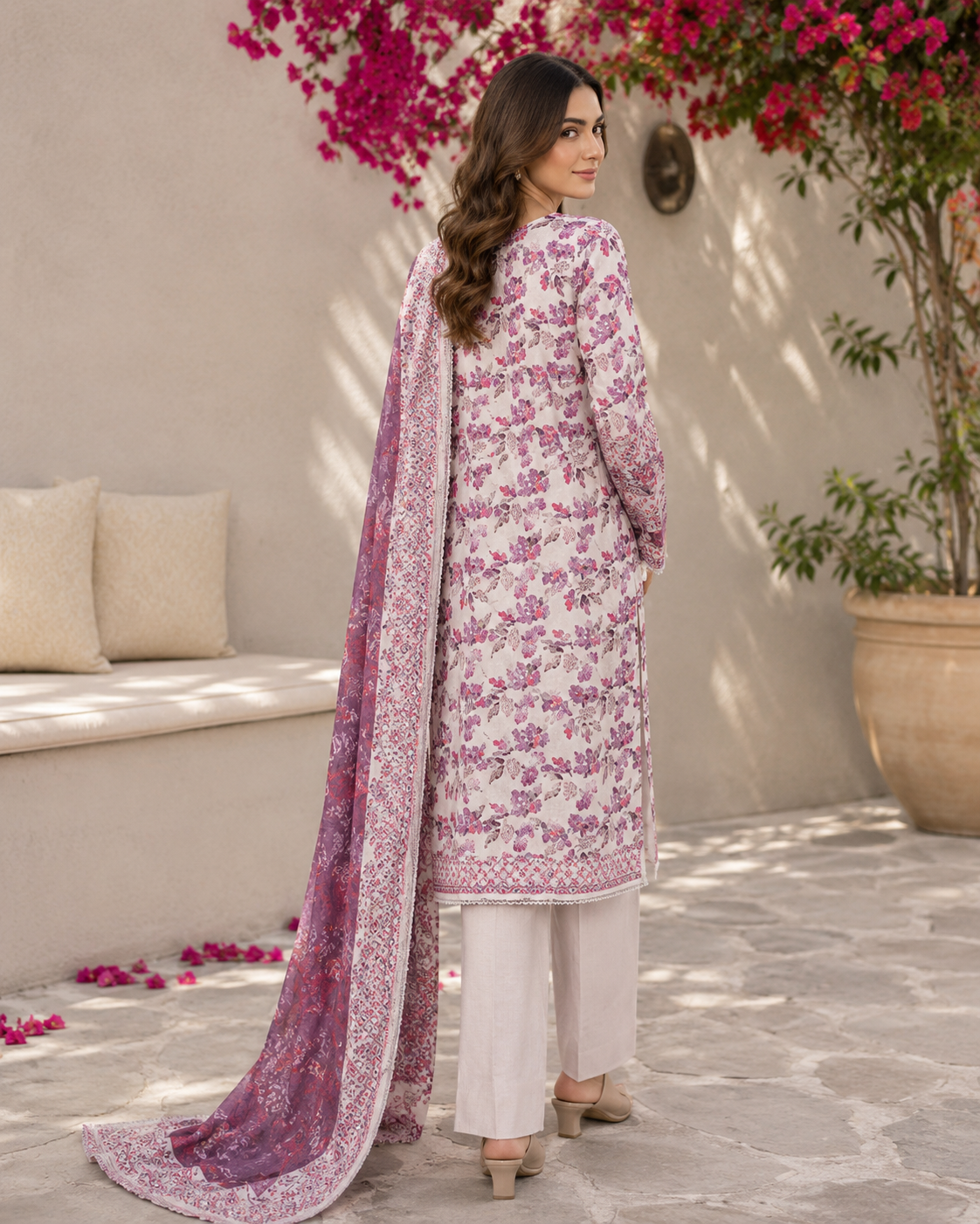 Dusty lilac 3-piece unstitched digital printed lawn suit by The Mehak Fashion