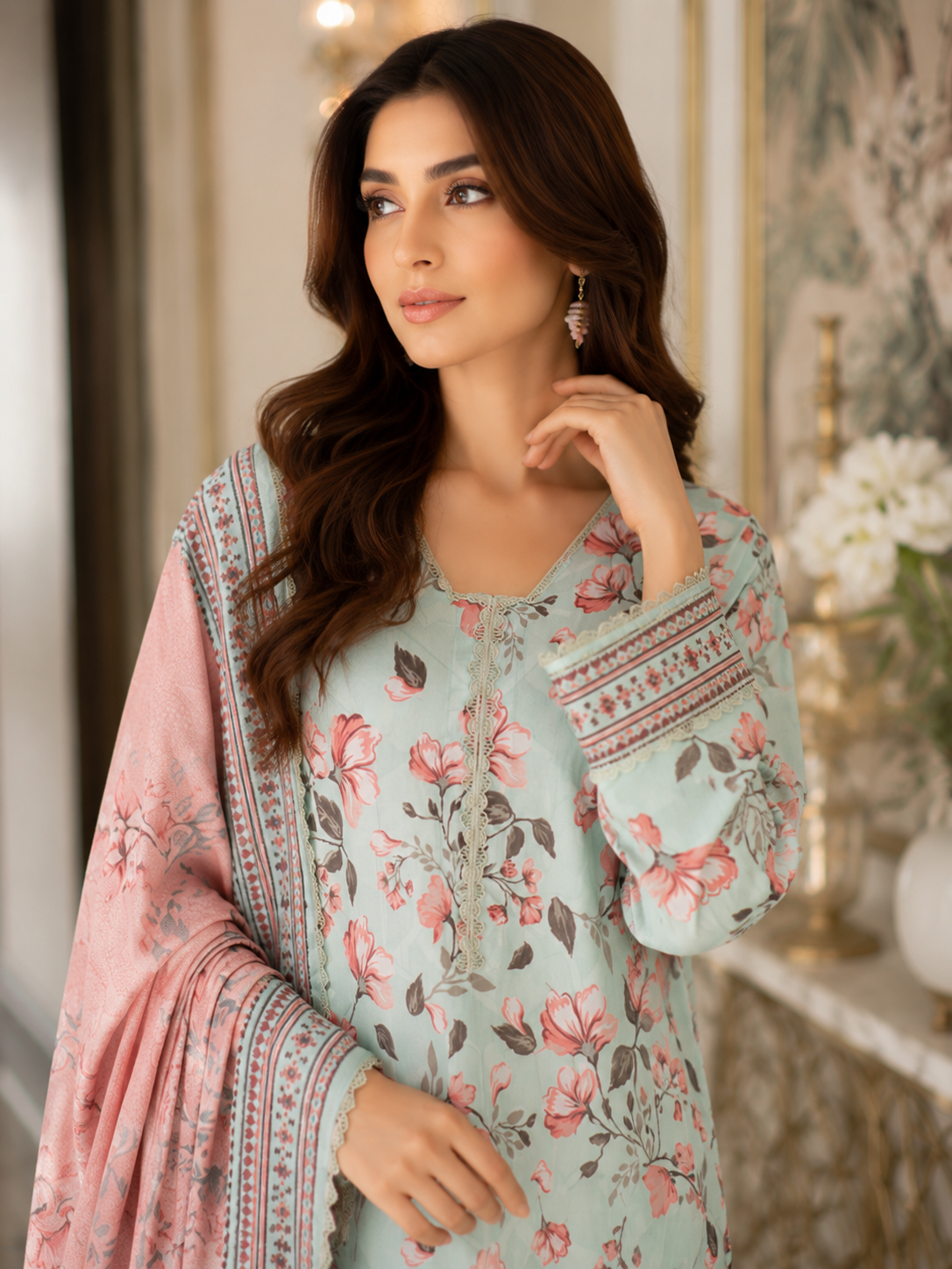Deep magenta 3-piece unstitched digital printed lawn suit by The Mehak Fashion