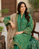 Forest green floral print unstitched three-piece lawn suit