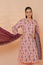 3 Pcs Unstitched printed Essential khaddar Suit in dusty blush pink for women
