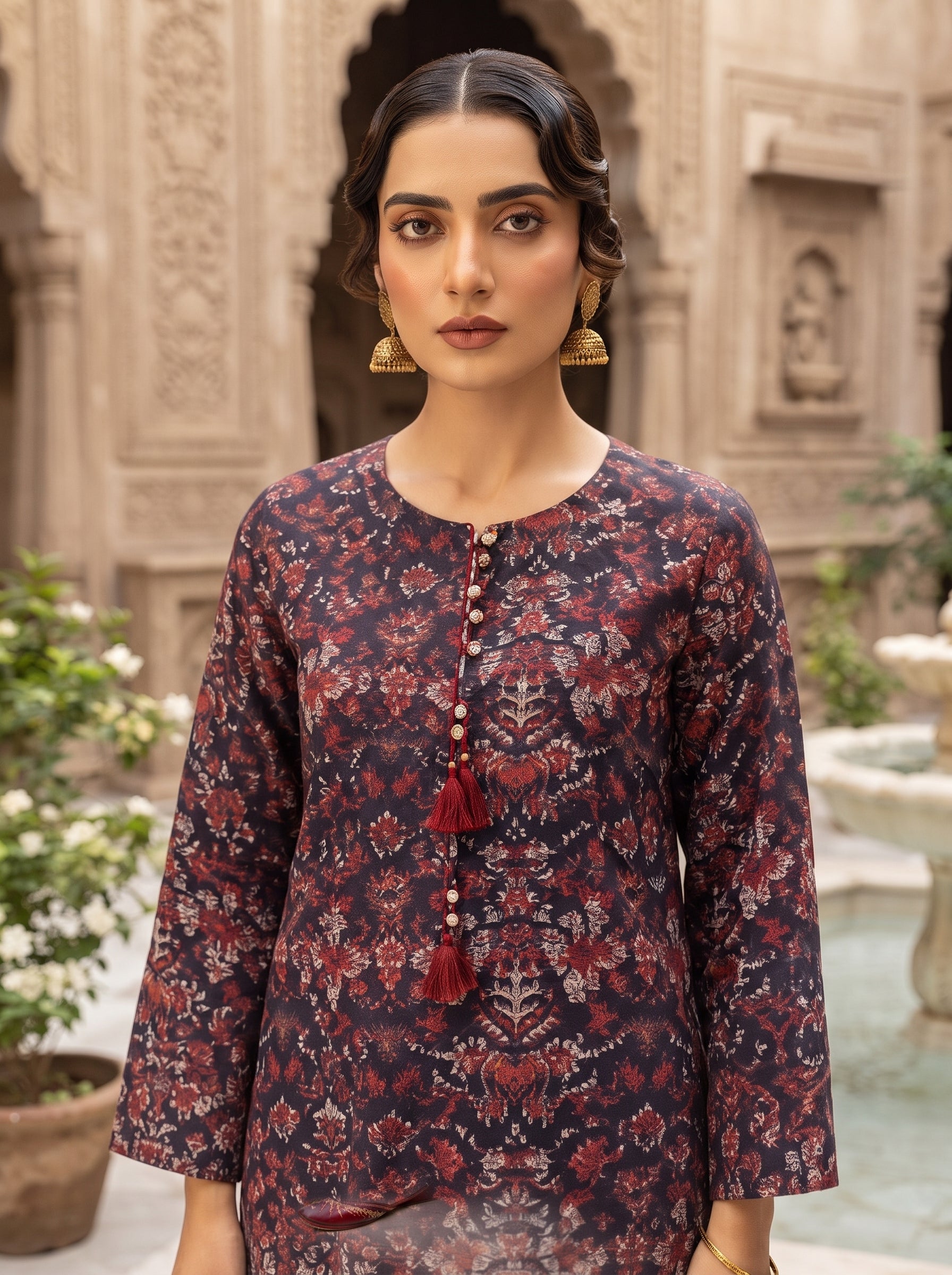Navy Plum Ikat Print 2-Piece Suit view 3