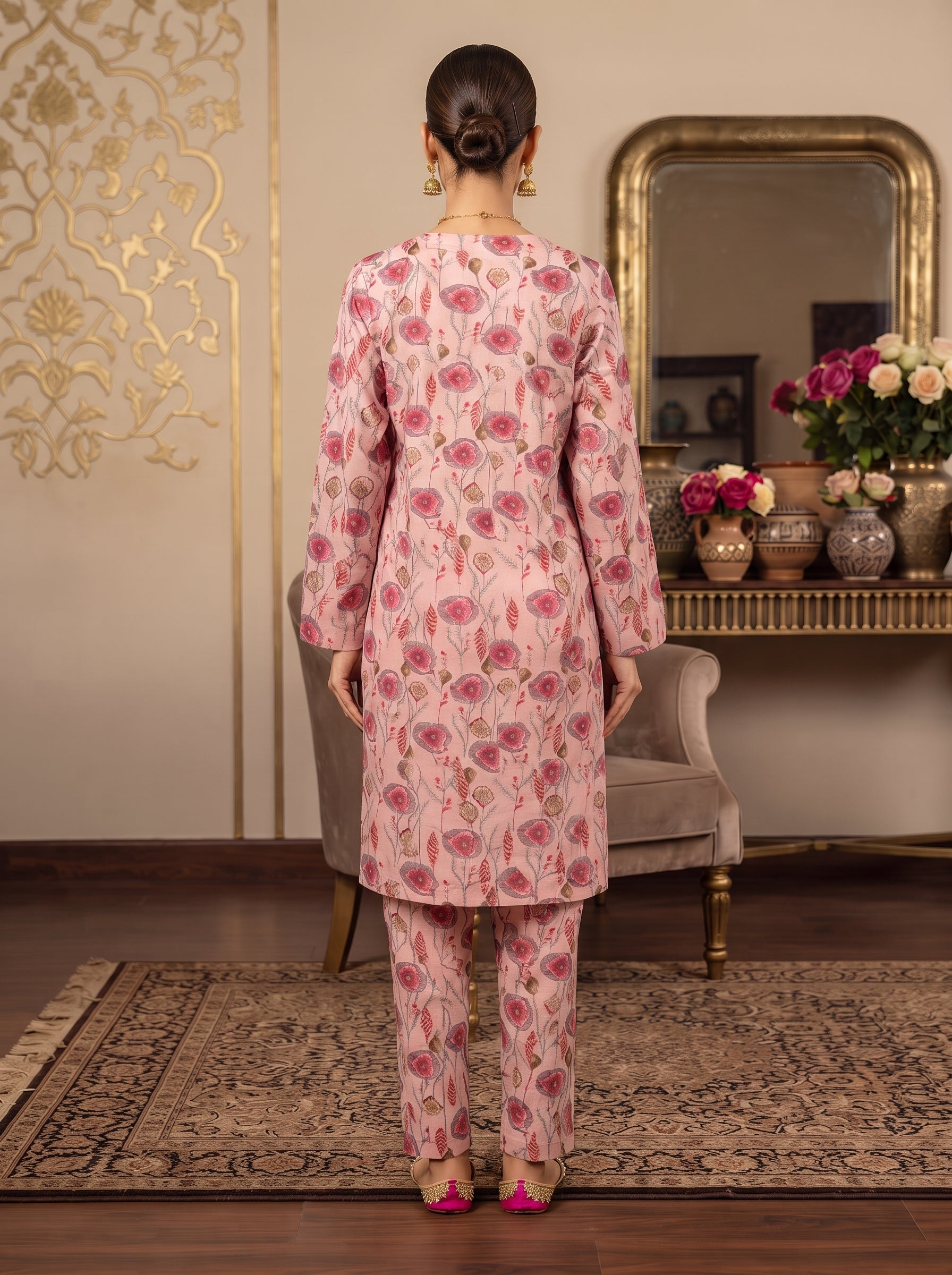 Baby Pink Poppy Floral Print 2-Piece Suit view 3