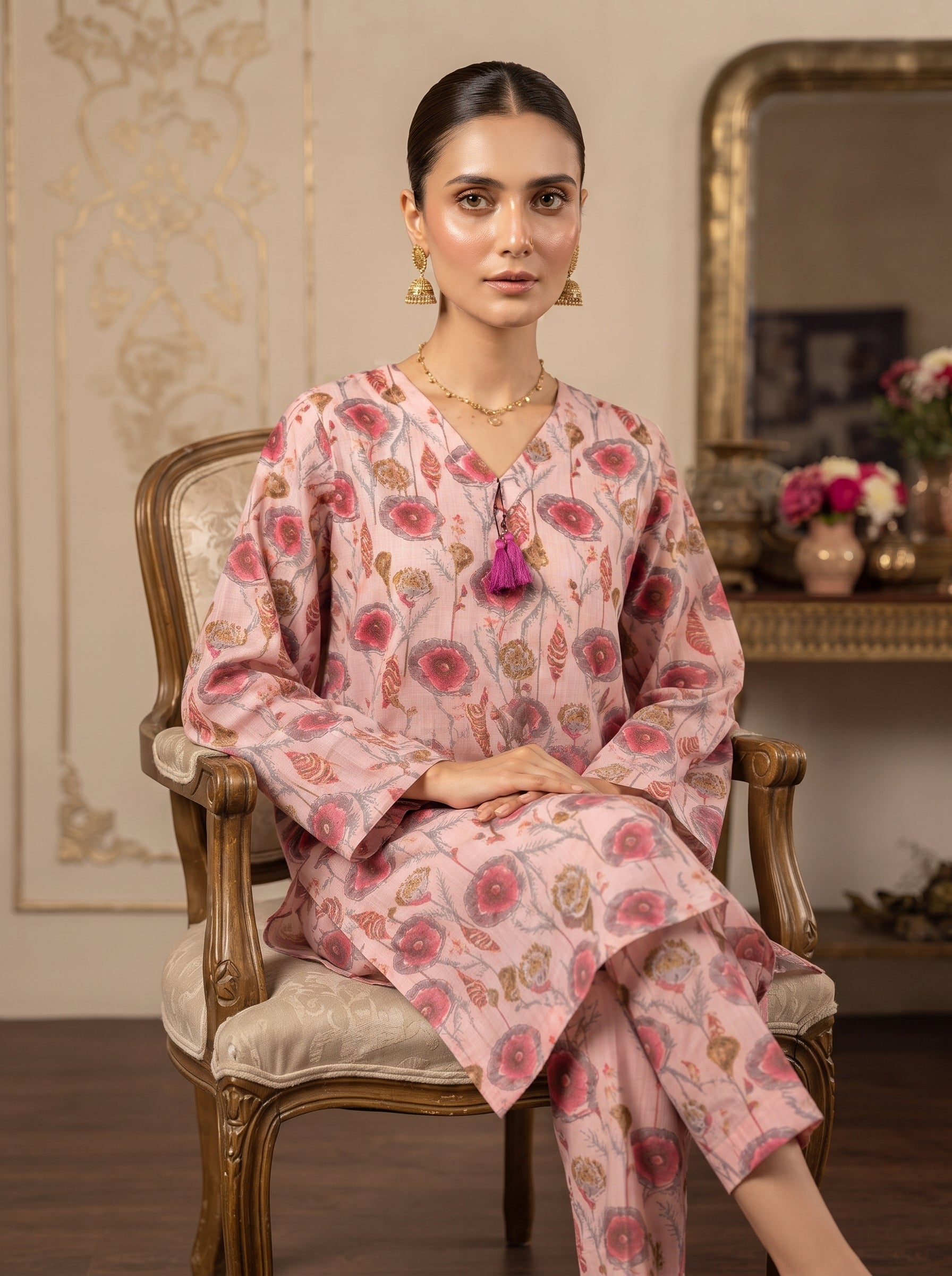 Baby Pink Poppy Floral Print 2-Piece Suit view 2