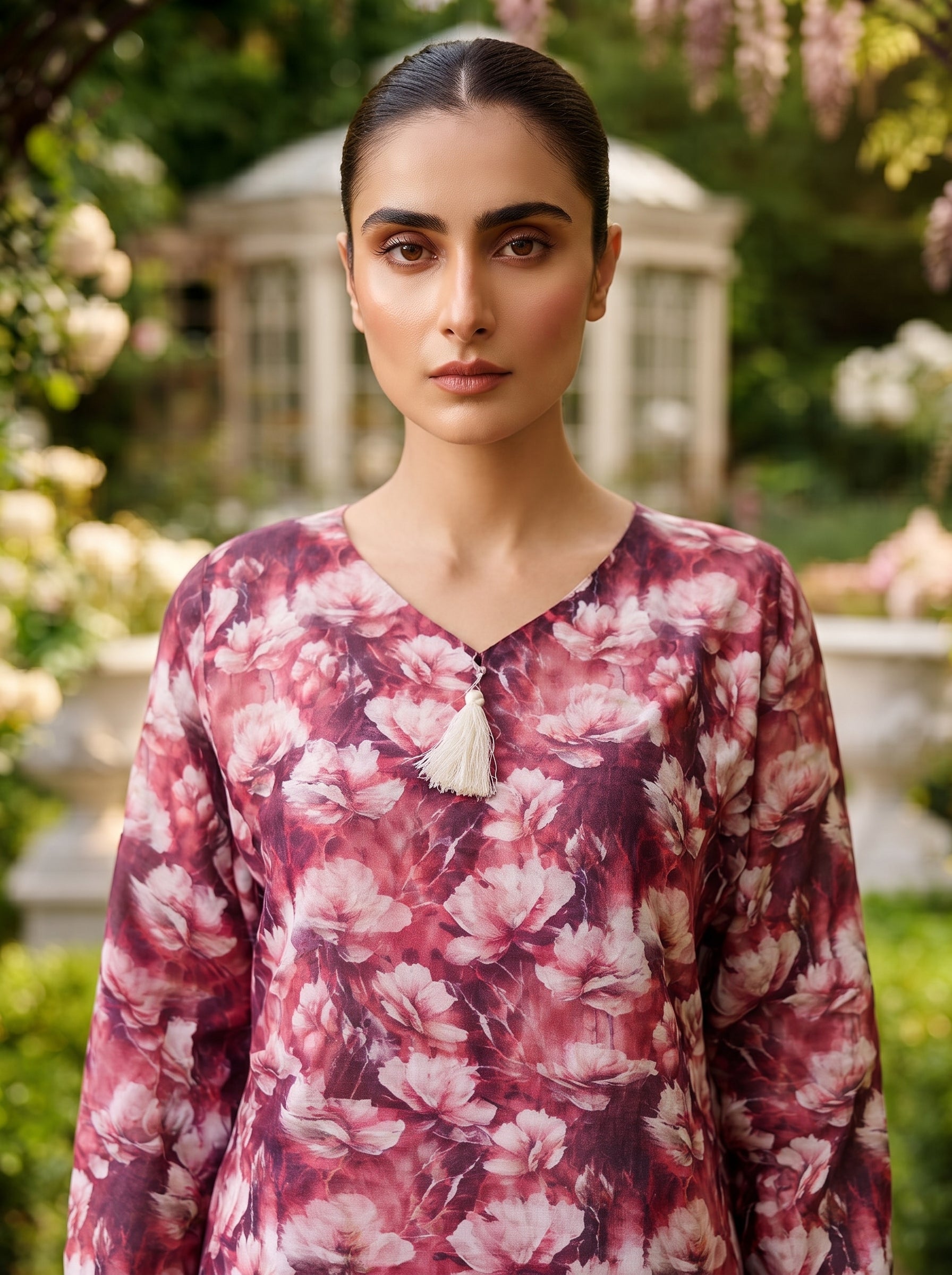 Magenta Watercolor Floral Print 2-Piece Suit view 2