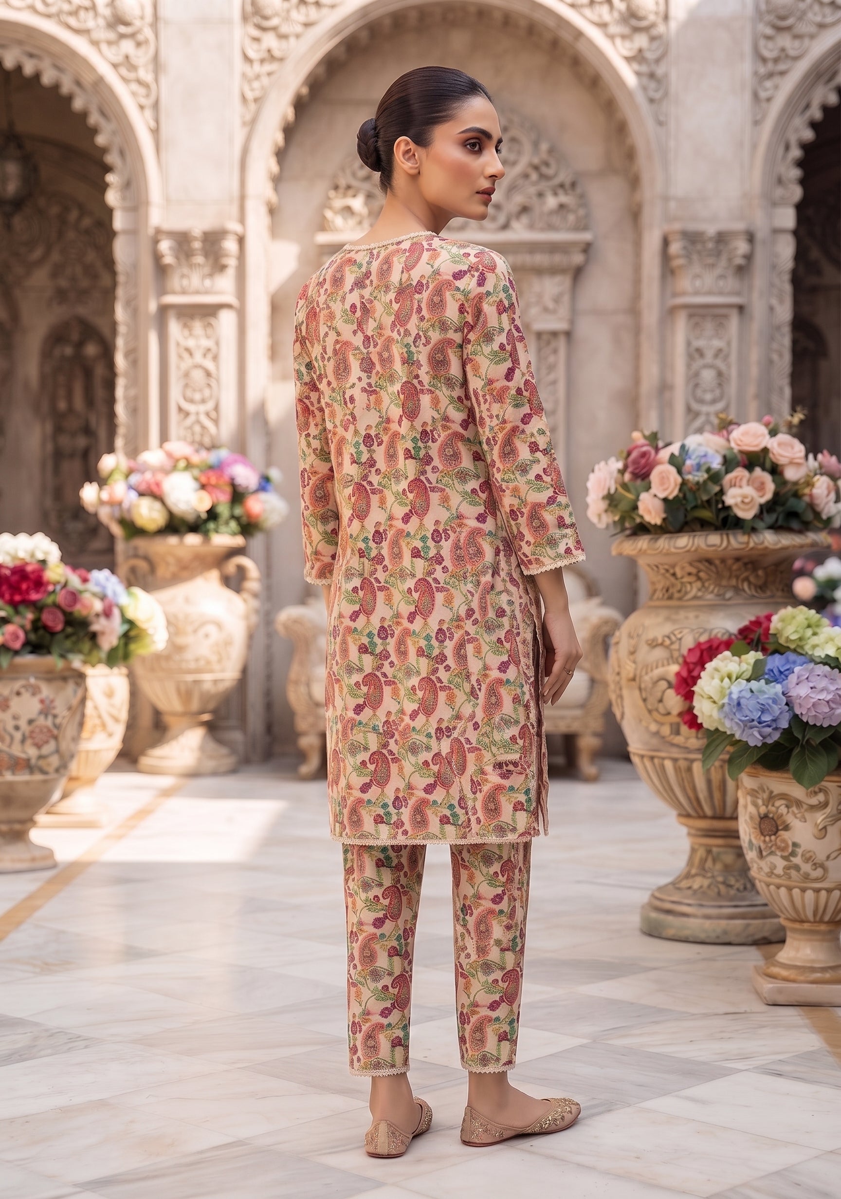 Nude Peach Paisley Print 2-Piece Suit back