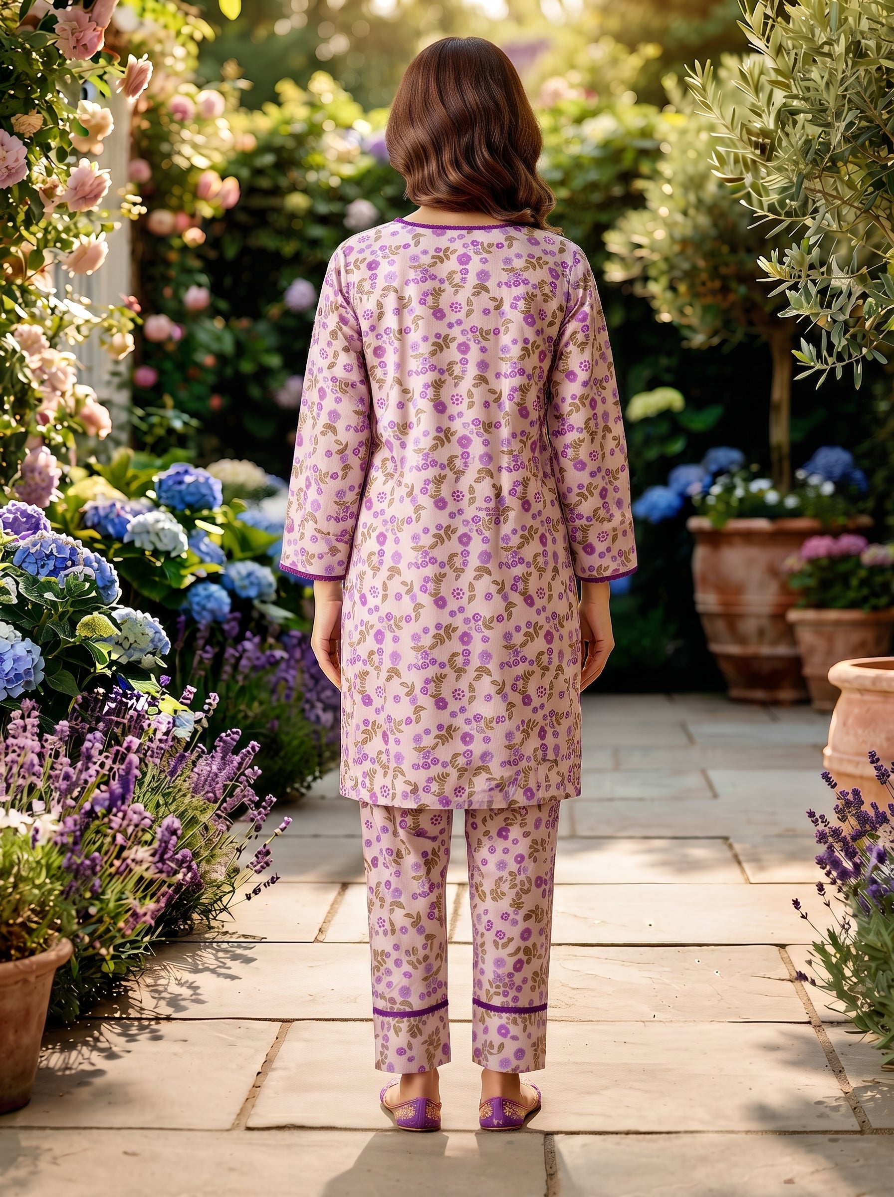 Lilac Purple Floral Print 2-Piece Suit view 3