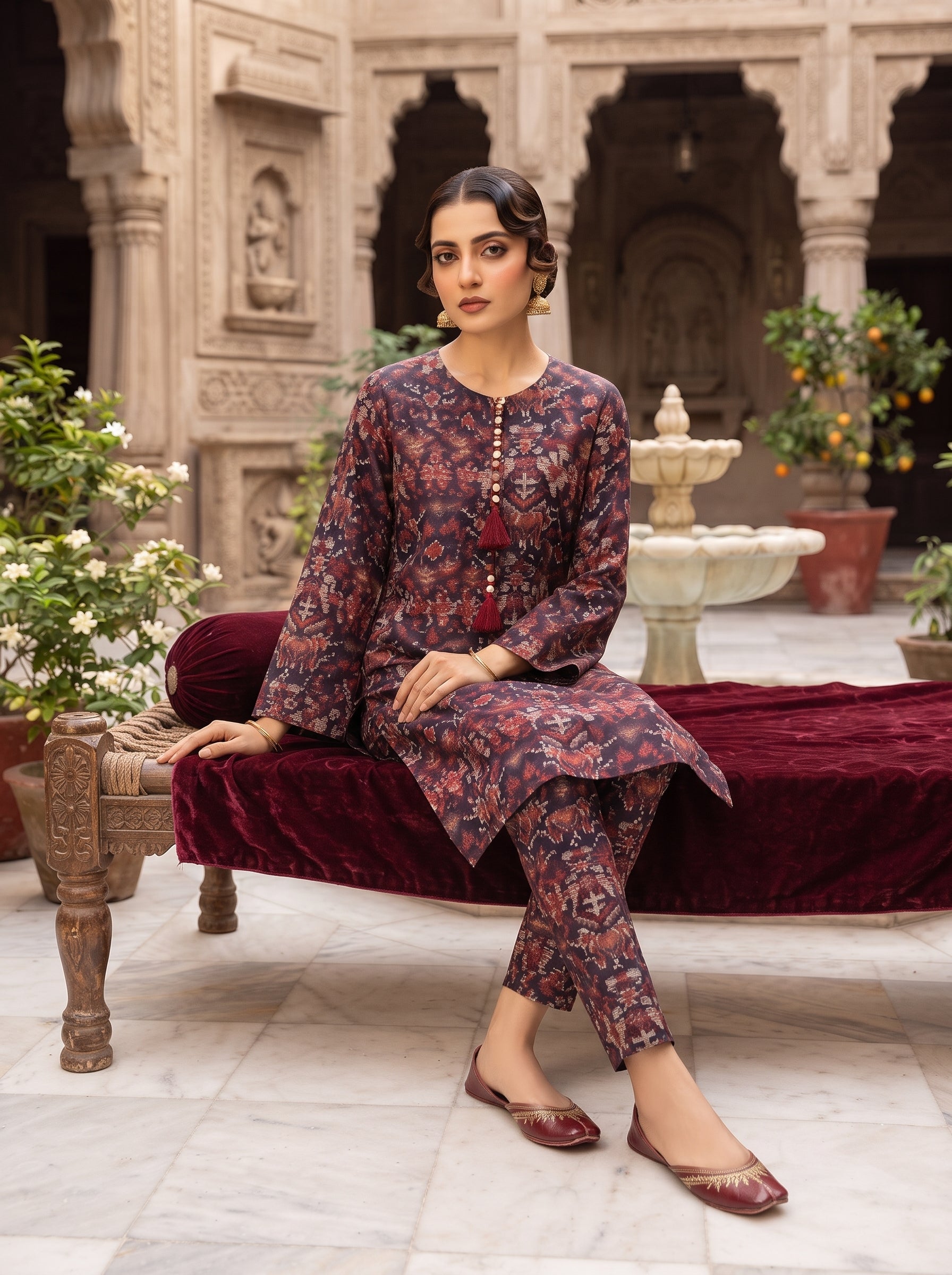 Navy Plum Ikat Print 2-Piece Suit view 4