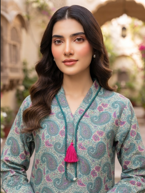 Sea Green Paisley Print 2-Piece Suit close-up