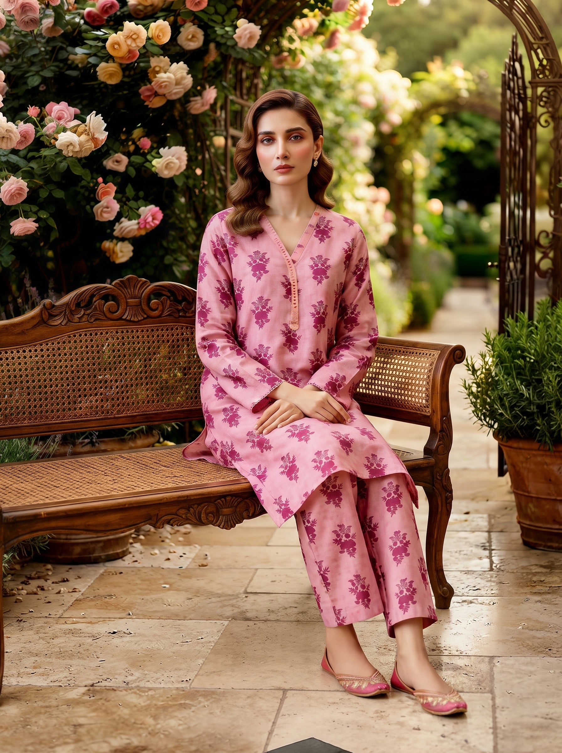 Pink Maroon Floral Print 2-Piece Suit view 4