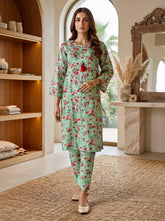 Mint Green Floral Print 2-Piece Suit front