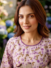 Lilac Purple Floral Print 2-Piece Suit close-up
