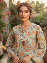 Mint Green Sunburst Medallion Print 2-Piece Suit close-up