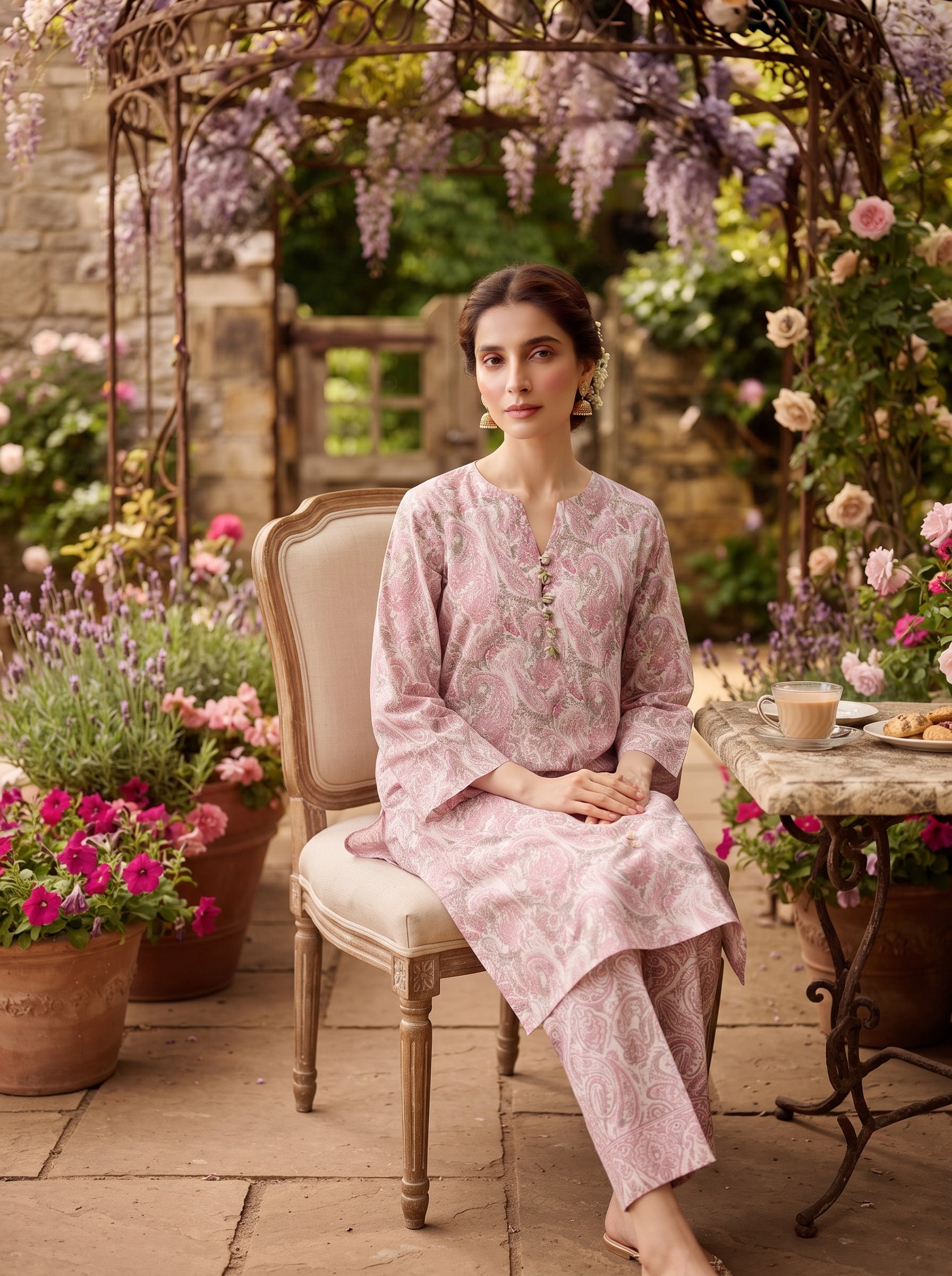 Off-White Pink Paisley Print 2-Piece Suit view 3