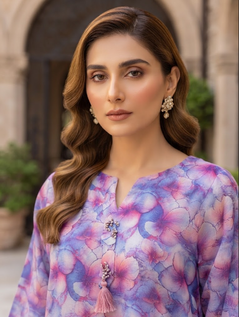 Lavender Watercolor Floral Print 2-Piece Suit close-up