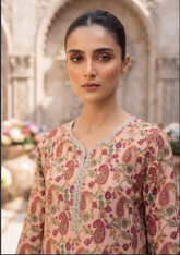 Nude Peach Paisley Print 2-Piece Suit close-up