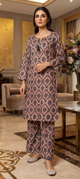 Peach Black Ikat Print 2-Piece Suit front