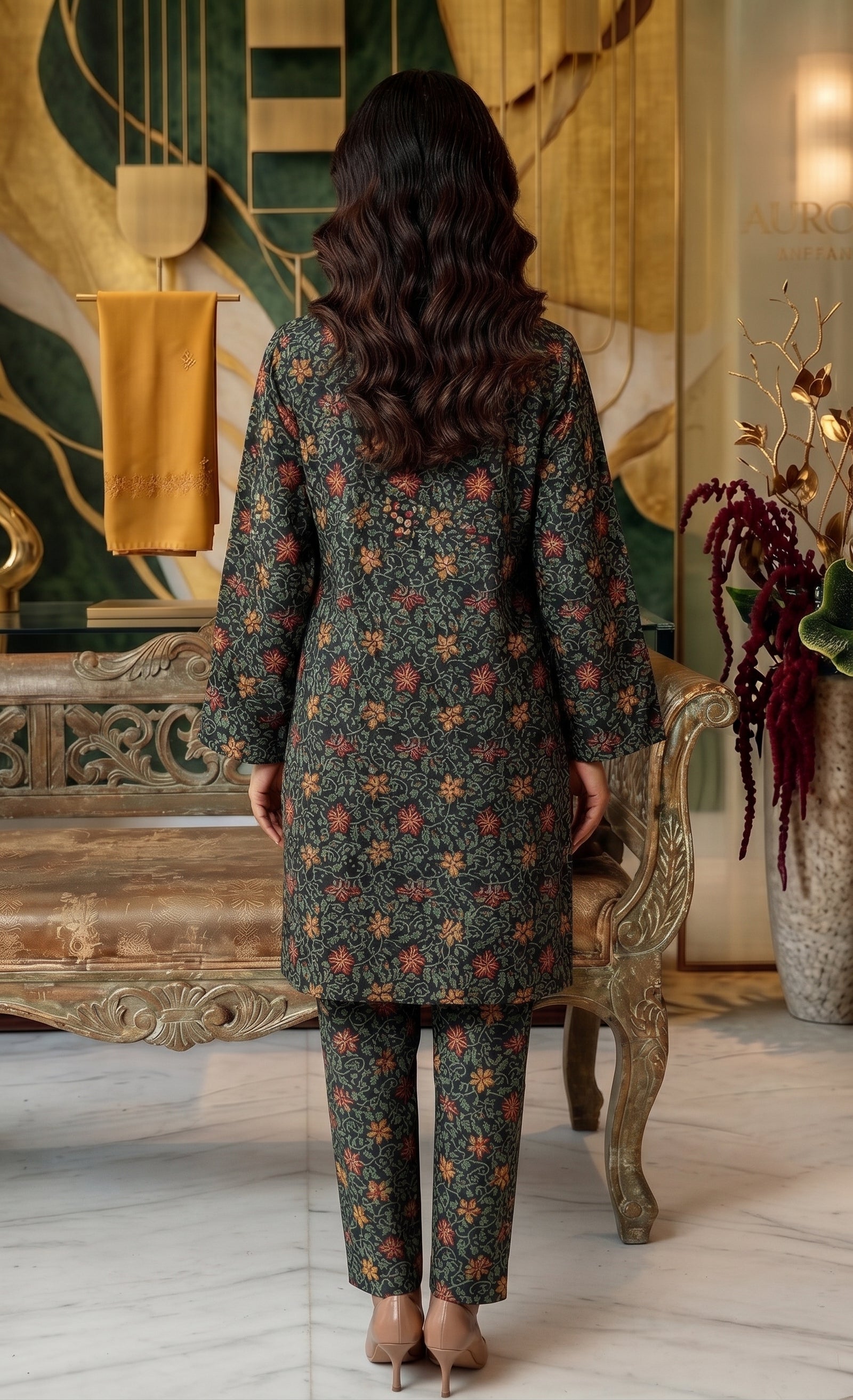 Charcoal Black Floral Vine Print 2-Piece Suit view 4