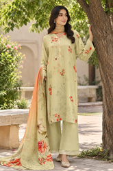 3 Pcs Unstitched Printed Dobby Viscose Suit in pistachio green for women