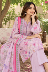 3 Pcs Unstitched Printed Dobby Viscose Suit in lavender for women