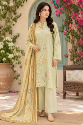 3 Pcs Unstitched Printed Dobby Viscose Suit in sage green for women