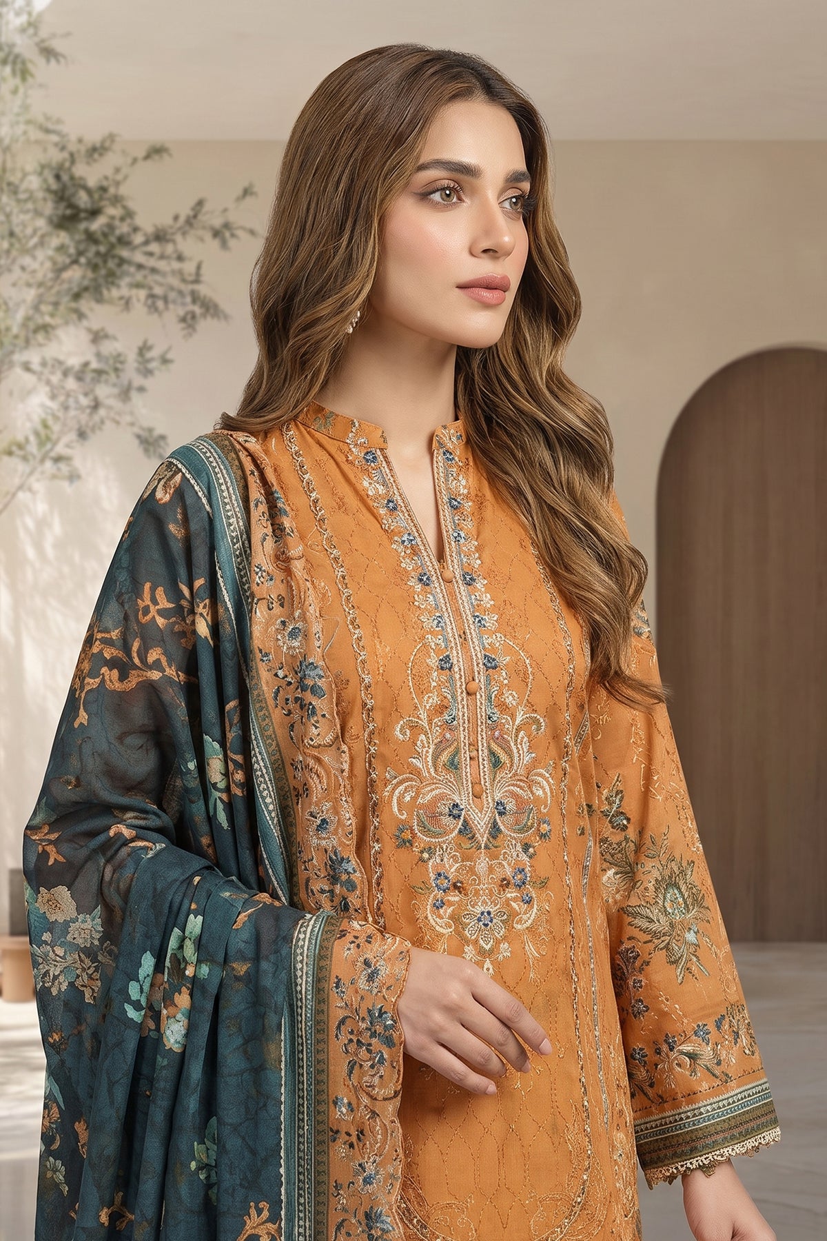 3 pcs Unstitched Printed Embroidered Khaddar Suit