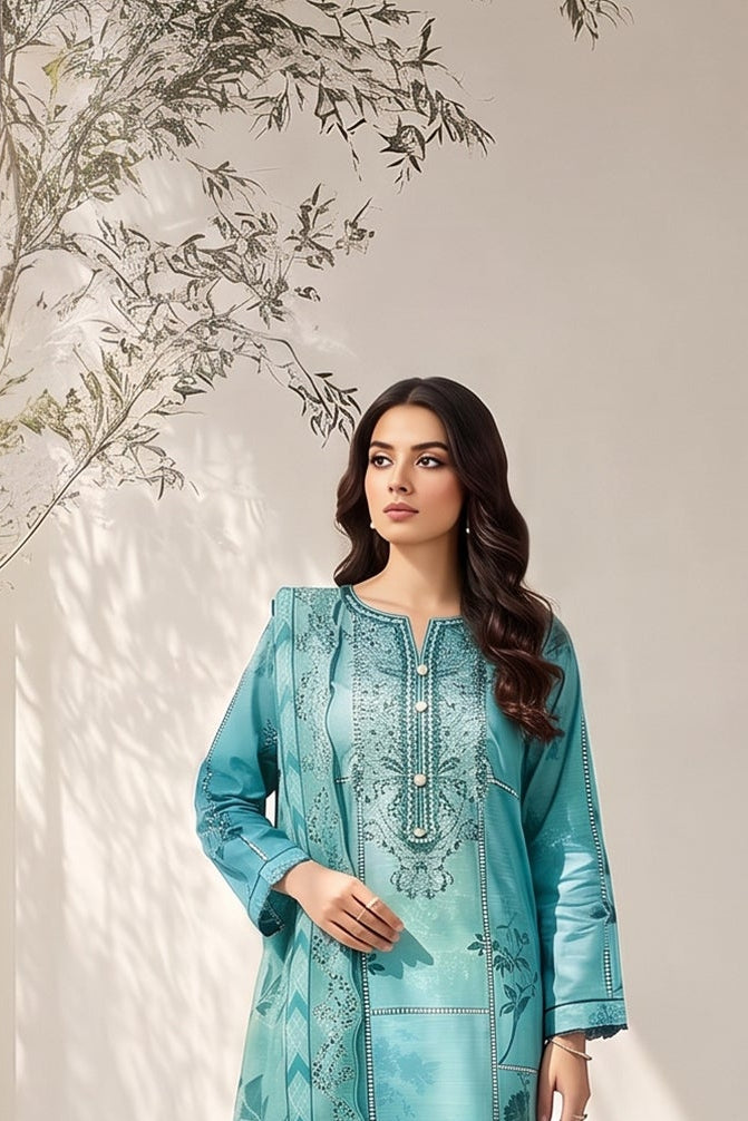 3 pcs Unstitched Printed Embroidered Khaddar Suit