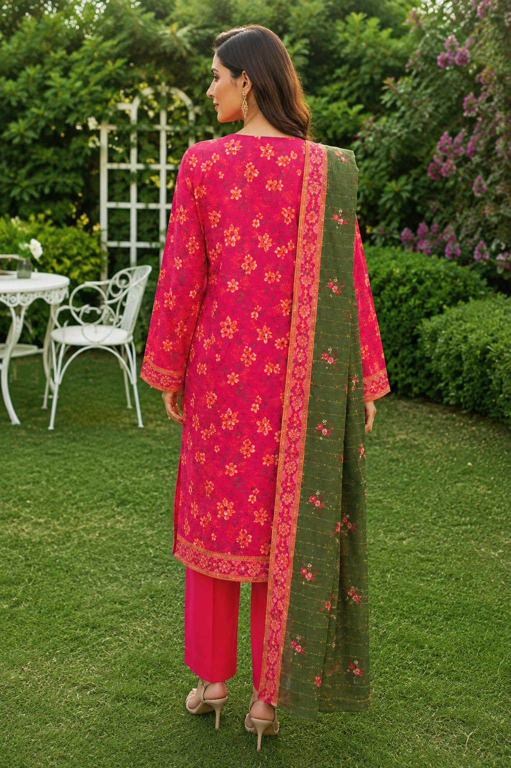 Unstitched summer lawn suit in pink floral print