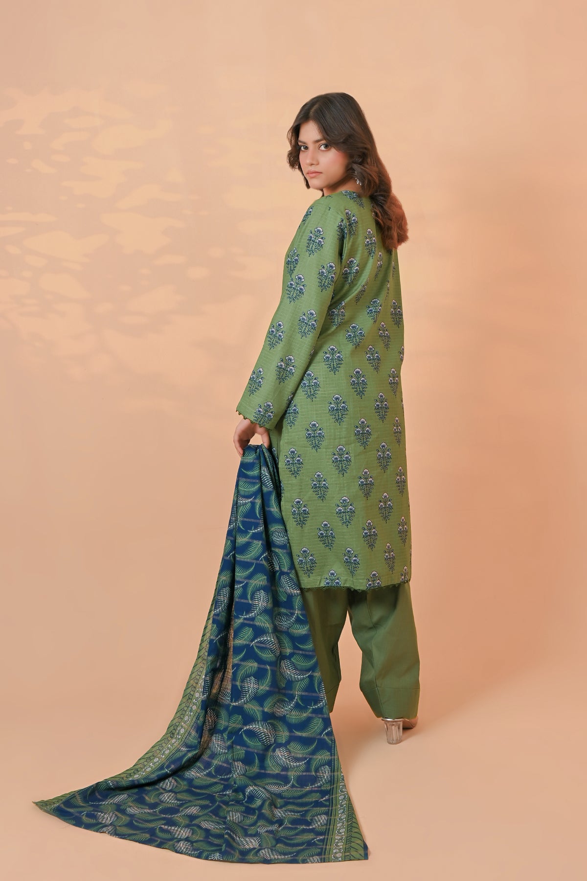 Women's light sky blue unstitched khaddar suit with subtle neckline embellishment