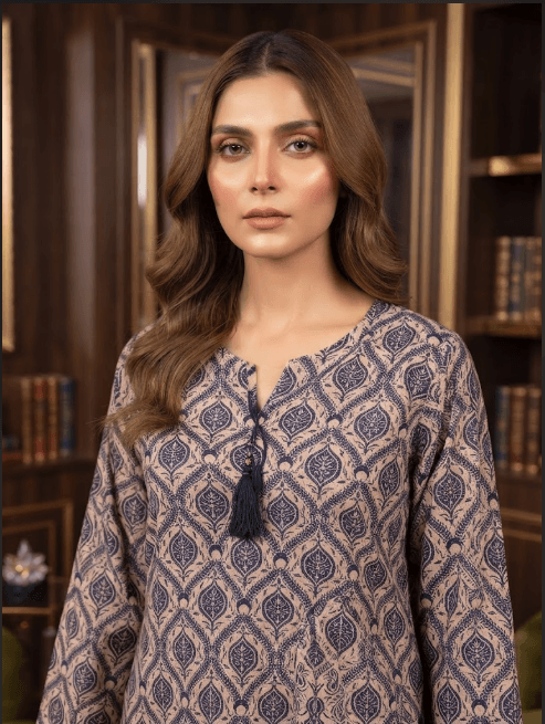 Navy Ikat Leaf Print 2-Piece Suit close-up