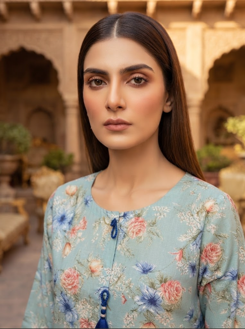 Powder Blue Rose Floral Print 2-Piece Suit close-up