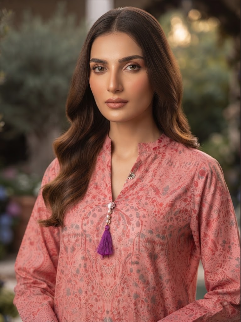 Rose Pink Medallion Print 2-Piece Suit close-up