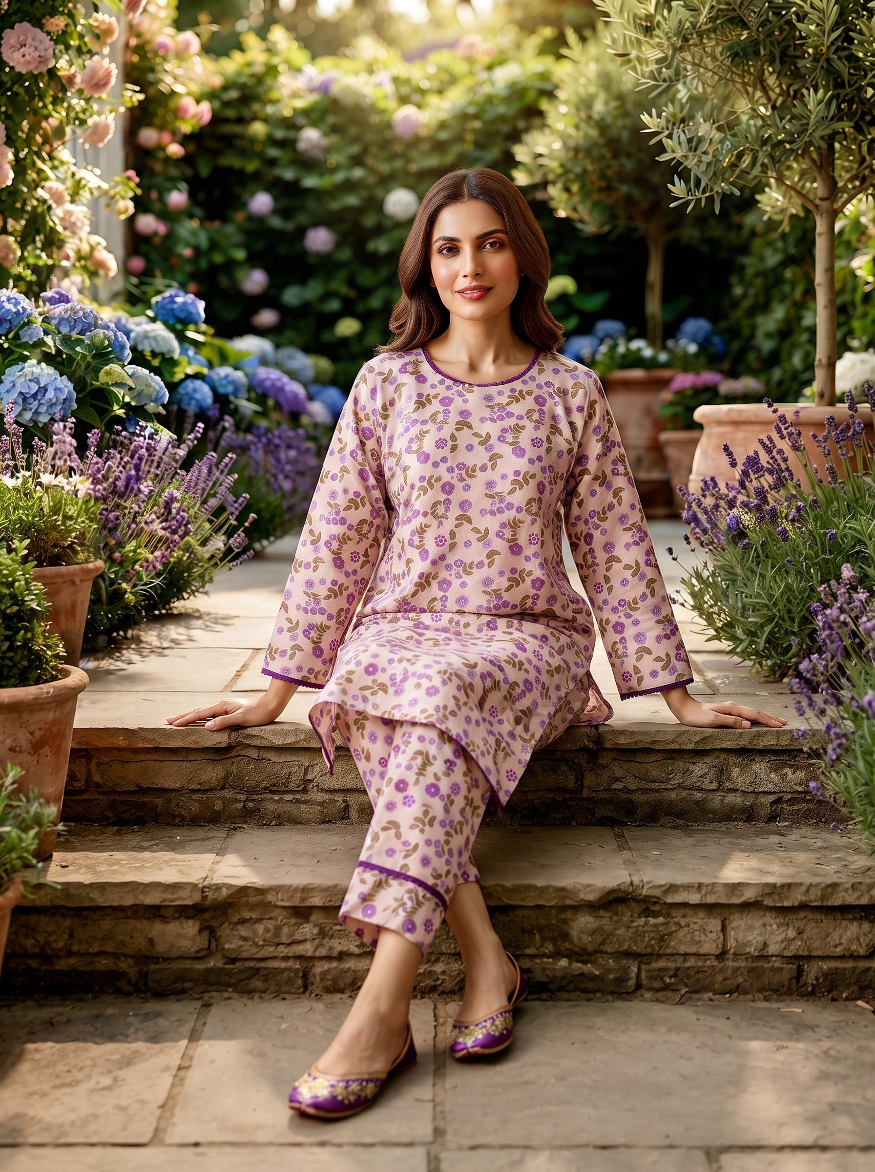 Lilac Purple Floral Print 2-Piece Suit view 2
