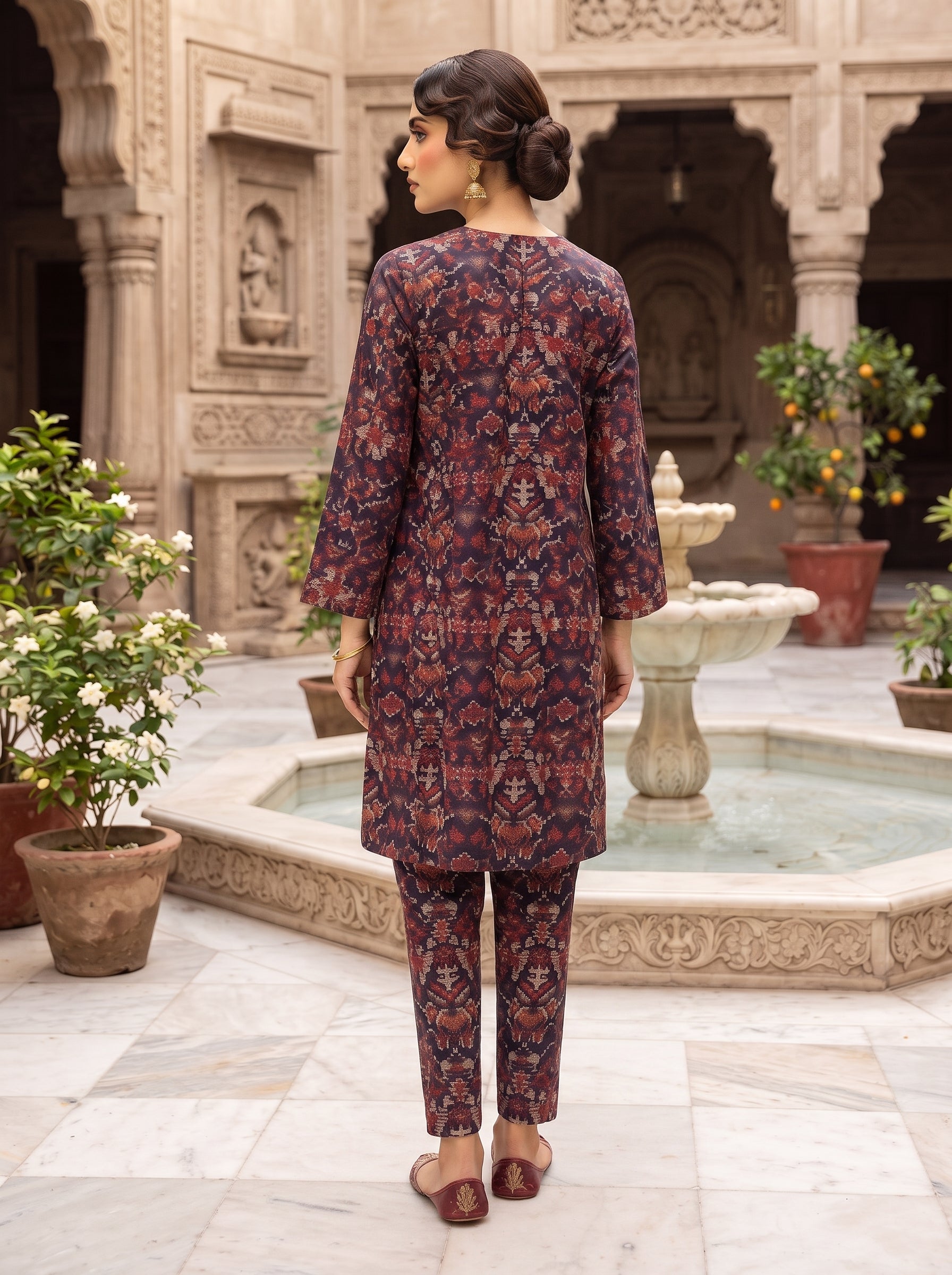 Navy Plum Ikat Print 2-Piece Suit view 2