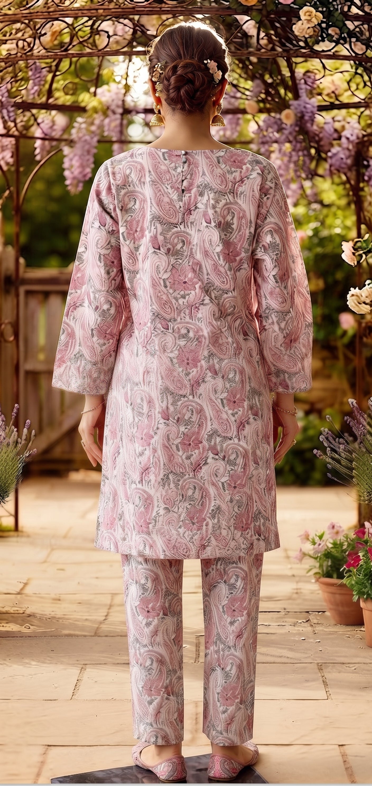 Off-White Pink Paisley Print 2-Piece Suit view 2