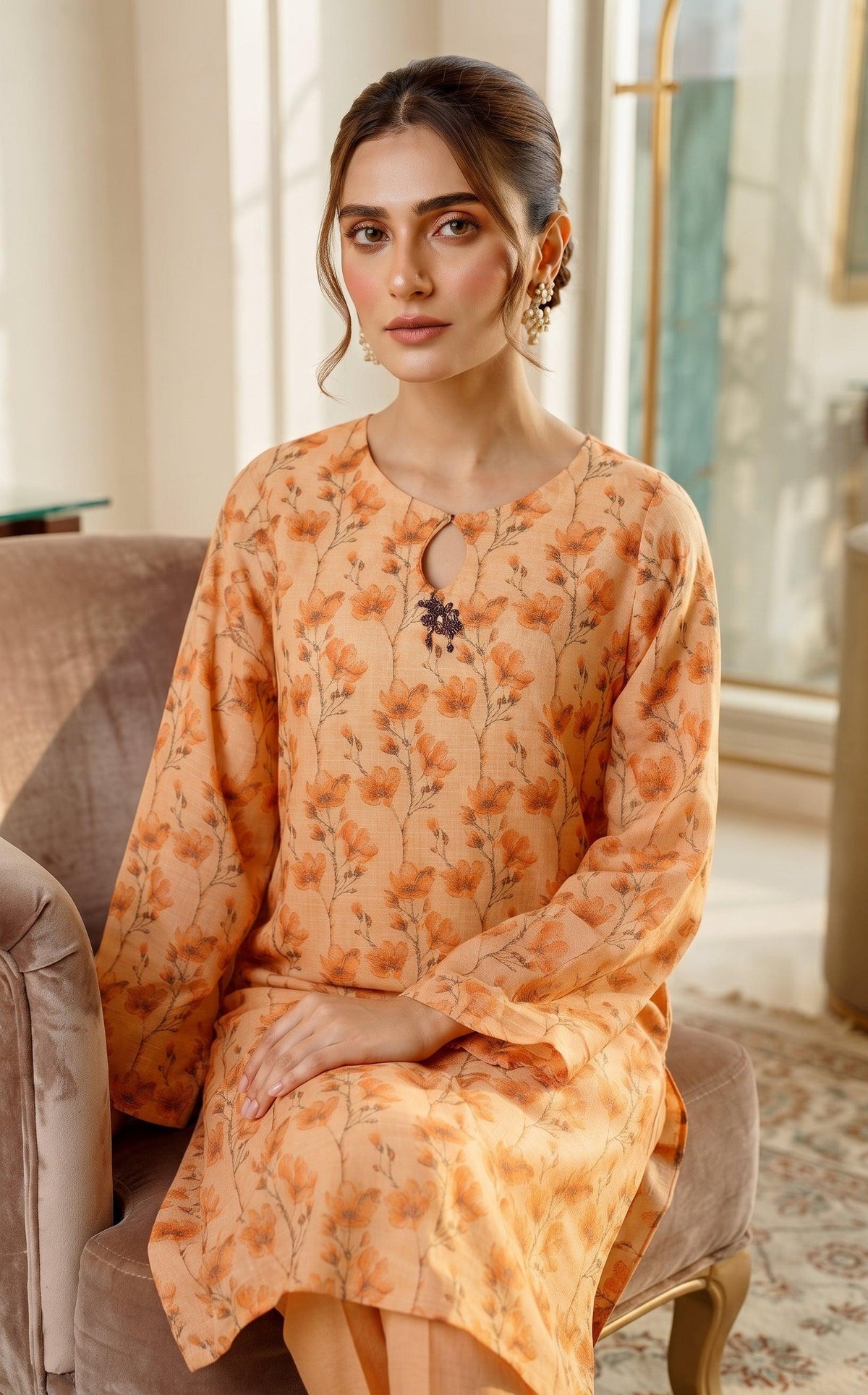 Peach Floral Print 2-Piece Suit view 1