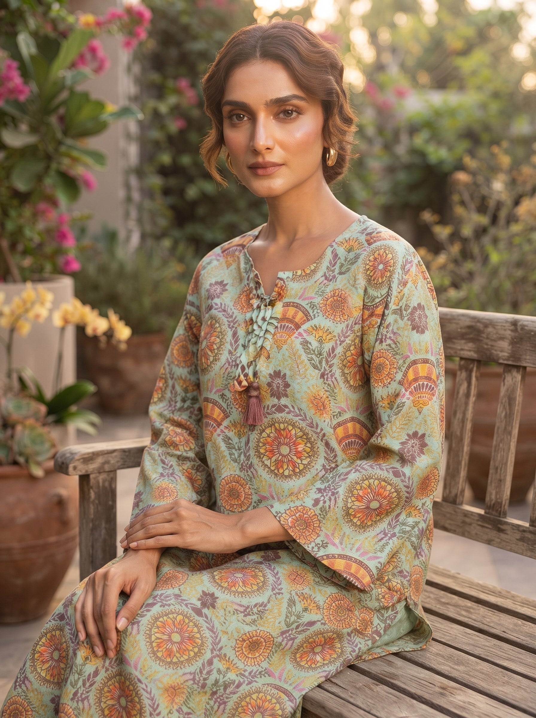Mint Green Sunburst Medallion Print 2-Piece Suit view 3