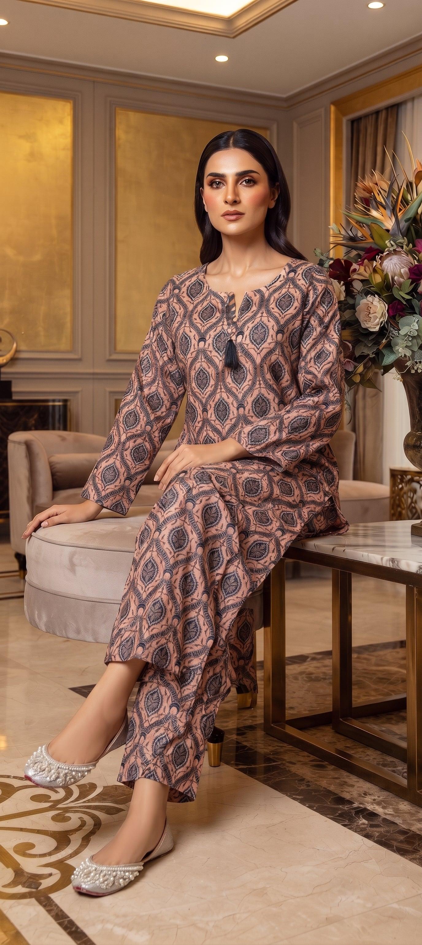 Peach Black Ikat Print 2-Piece Suit view 3