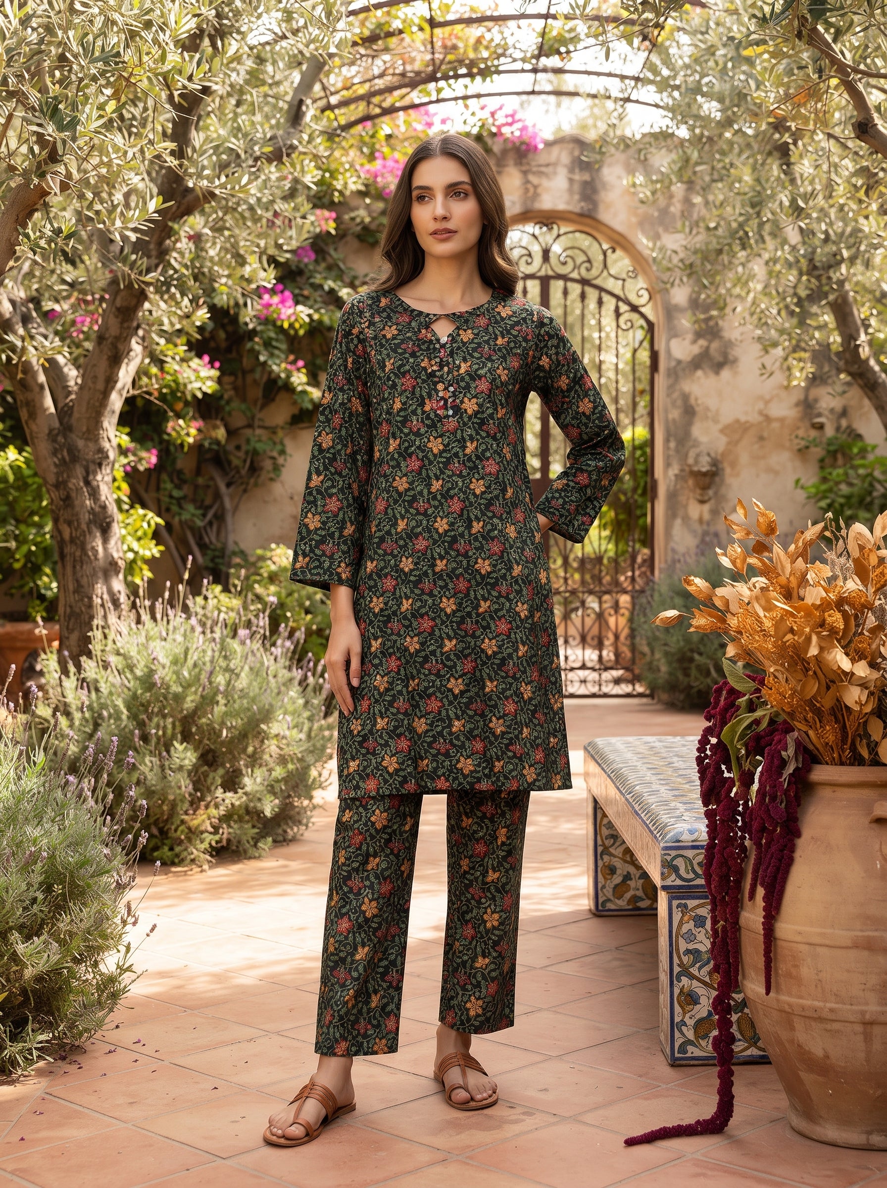 Charcoal Black Floral Vine Print 2-Piece Suit view 3