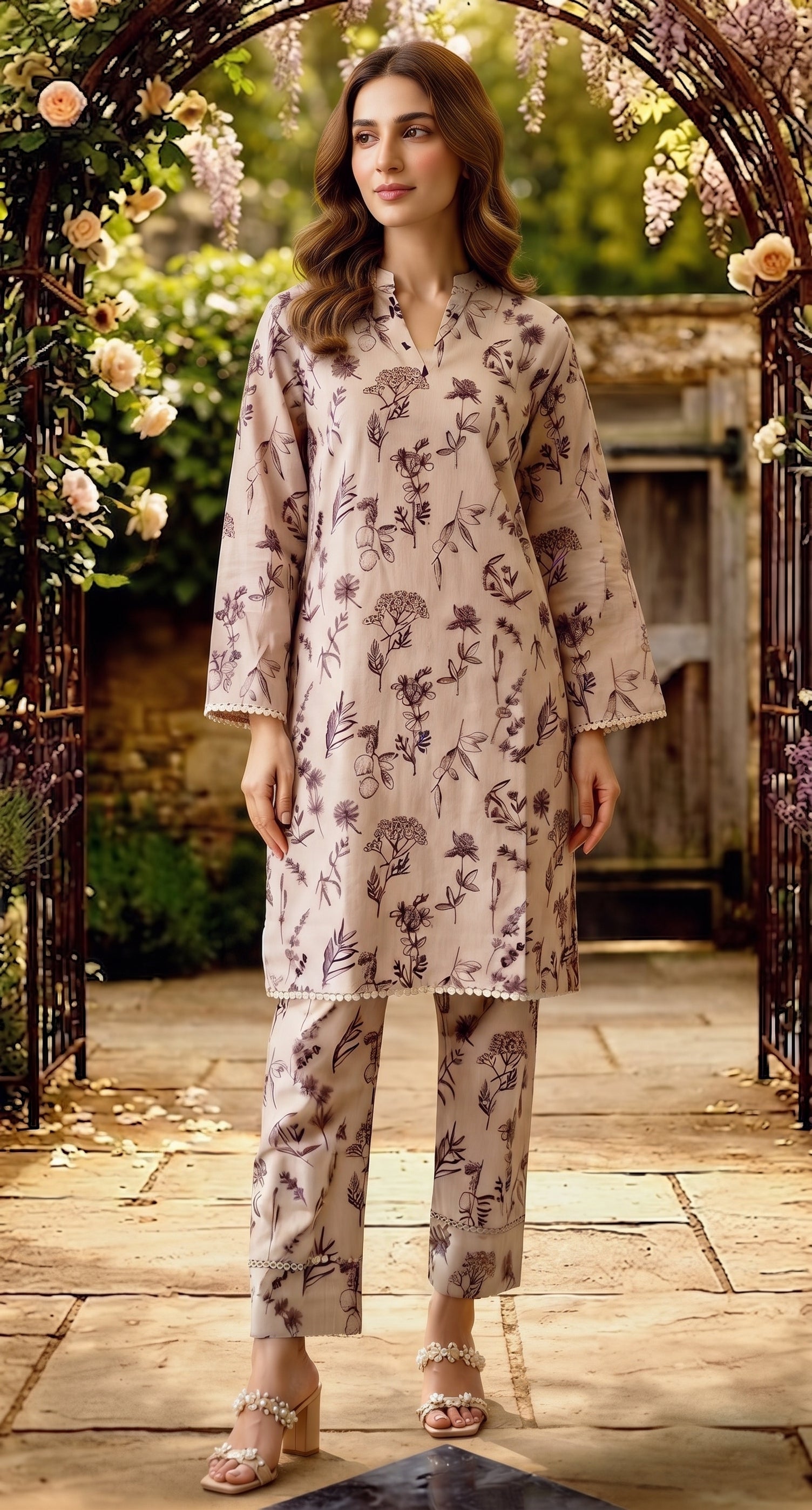 Ivory Botanical Print 2-Piece Suit view 2