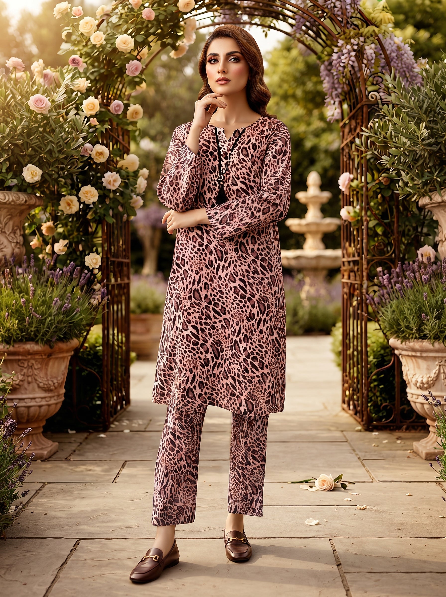 Blush Pink Abstract Print 2-Piece Suit view 3