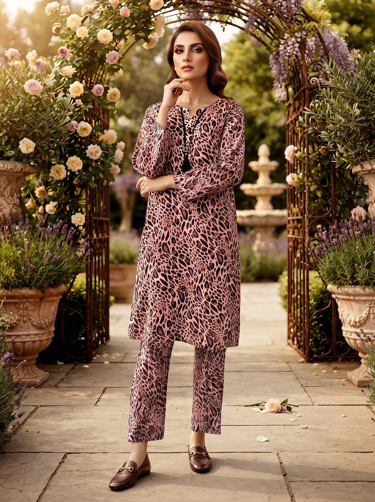 Blush Pink Abstract Print 2-Piece Suit view 3