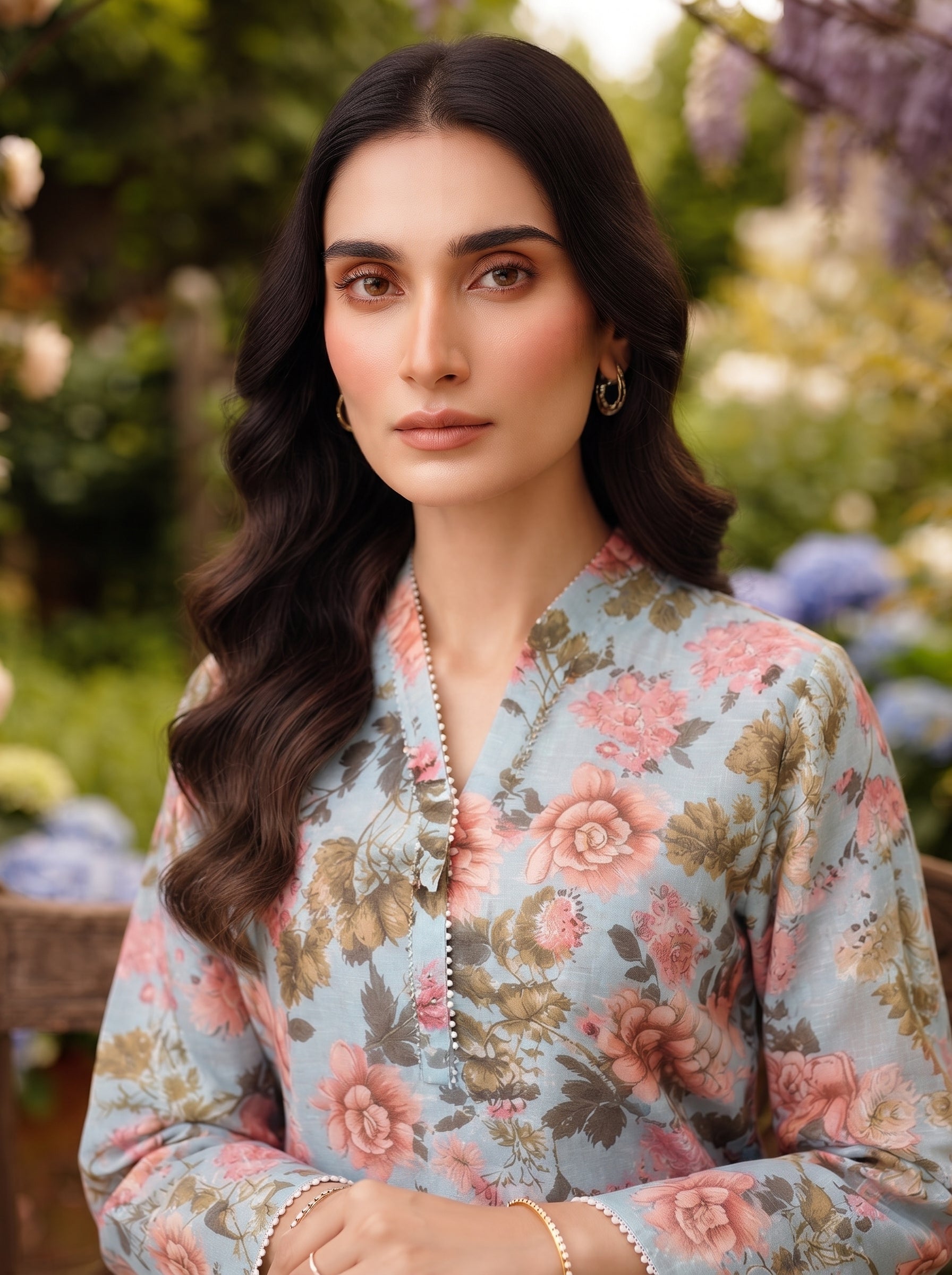 Ice Blue Rose Bouquet Print 2-Piece Suit view 3