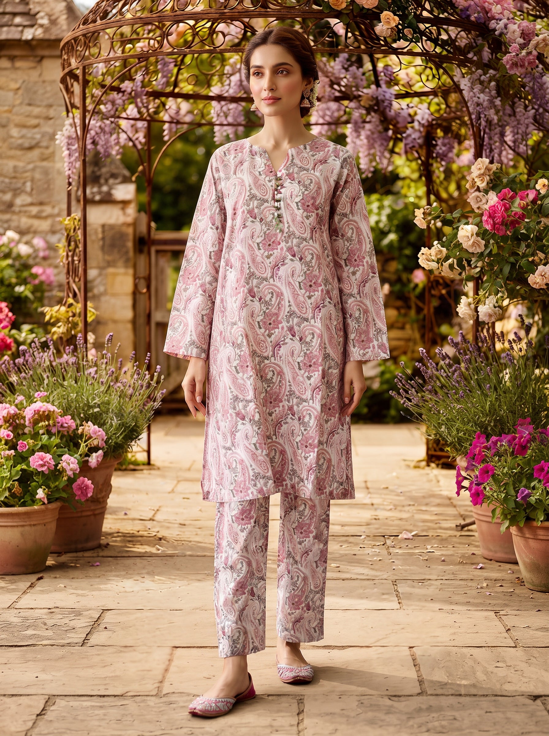 Off-White Pink Paisley Print 2-Piece Suit view 4