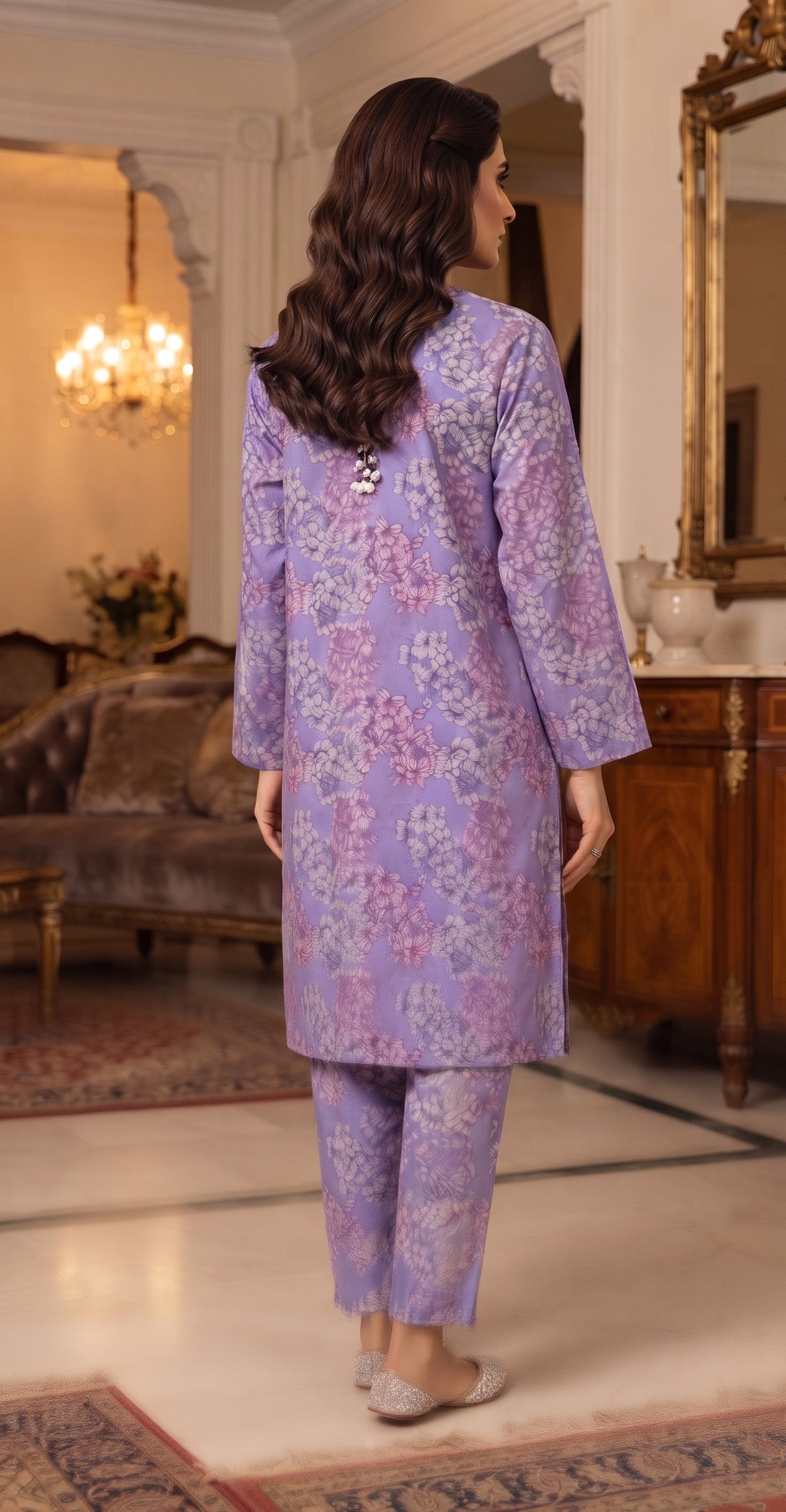 Violet Hydrangea Floral Print 2-Piece Suit back